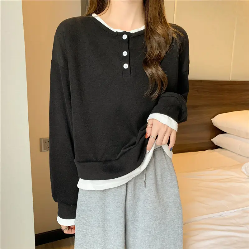 Women Cotton Short Sweater Blue White Trim - Image 6