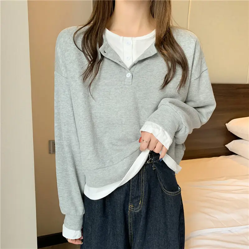 Women Cotton Short Sweater Blue White Trim - Image 7