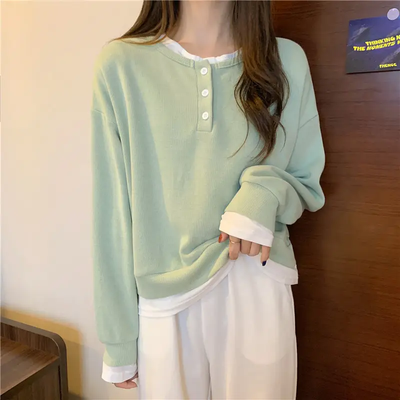 Women Cotton Short Sweater Blue White Trim — feature 2