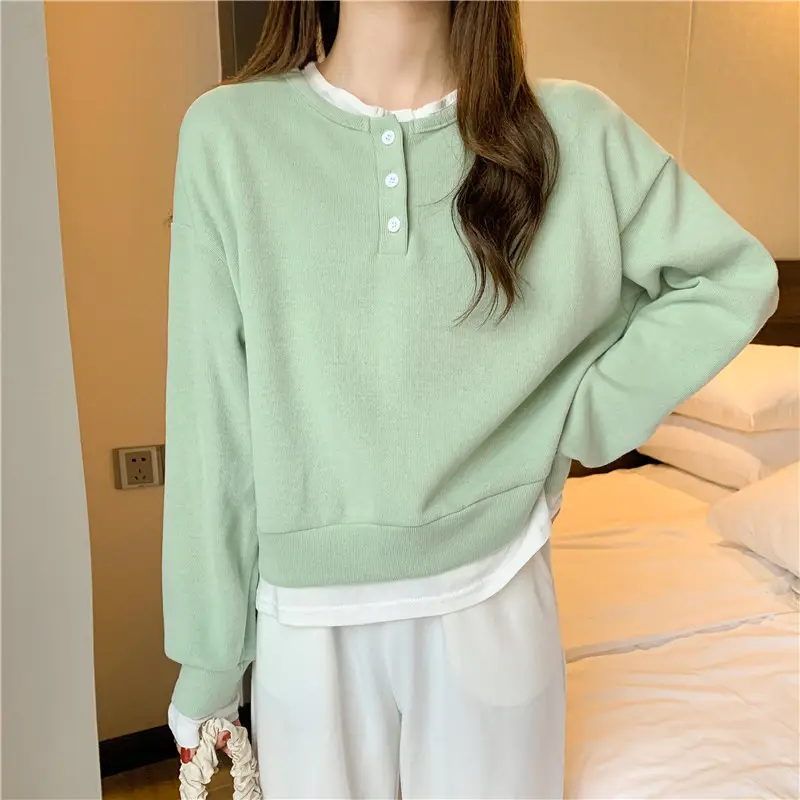 Women Cotton Short Sweater Blue White Trim — feature 3