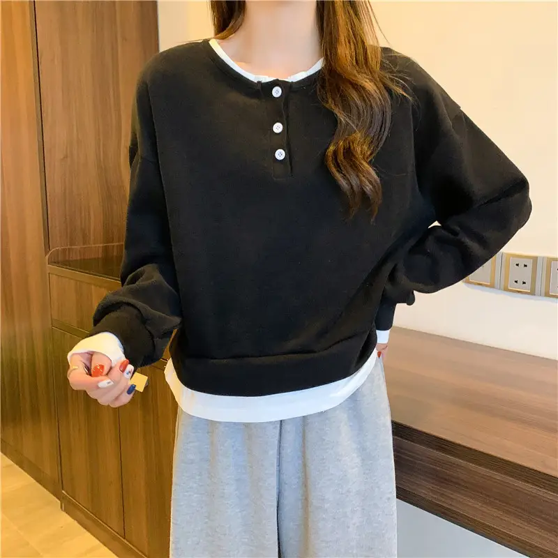 Women Cotton Short Sweater Blue White Trim — feature 7
