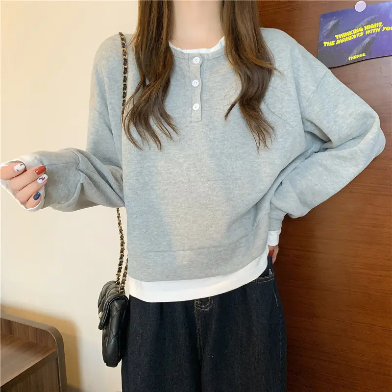 Women Cotton Short Sweater Blue White Trim — feature 8
