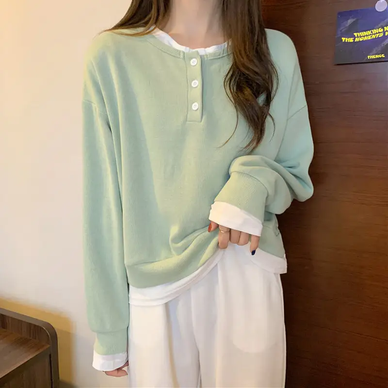 Women Cotton Short Sweater Blue White Trim - Image 2