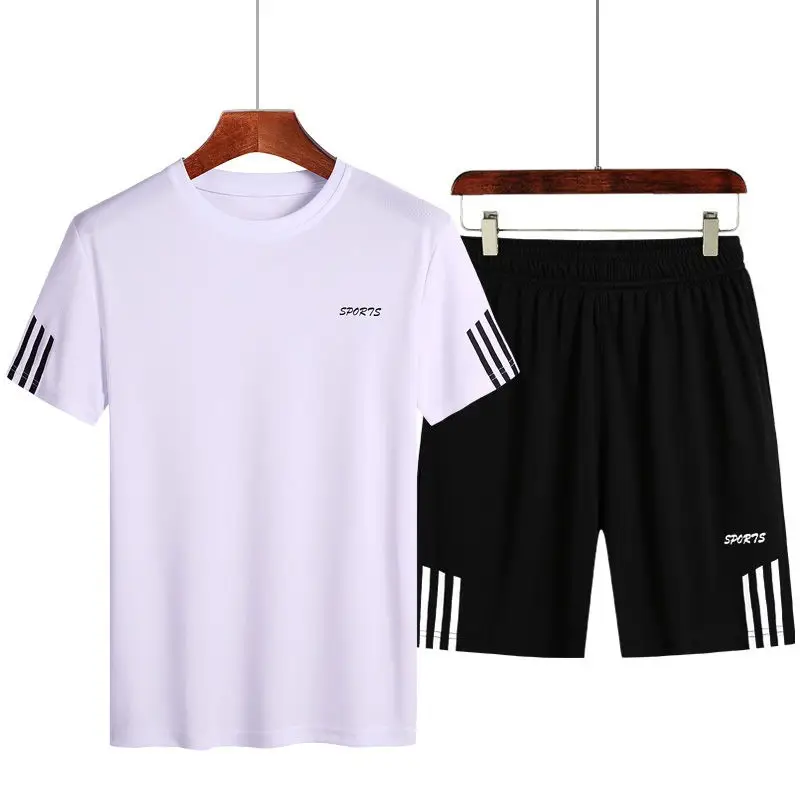 Men Summer Casual Gym Suit White Black Quick Dry