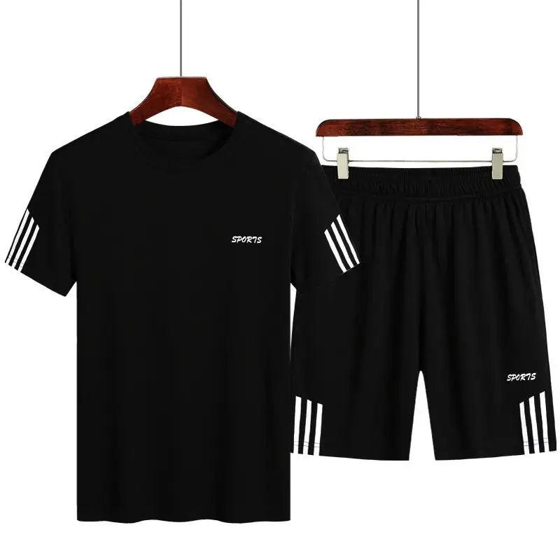 Men Summer Casual Gym Suit White Black Quick Dry