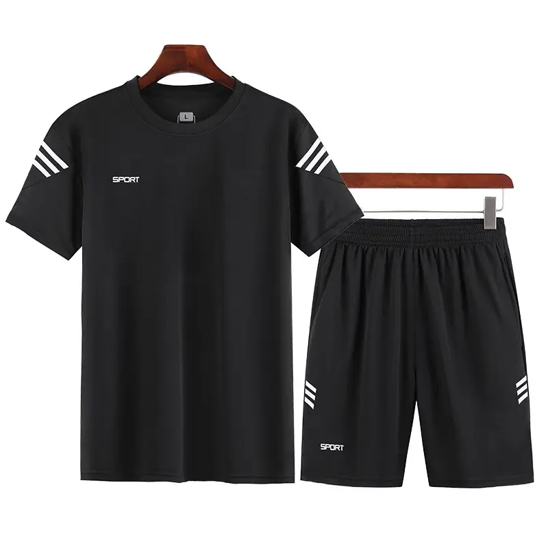 Men Summer Casual Gym Suit White Black Quick Dry