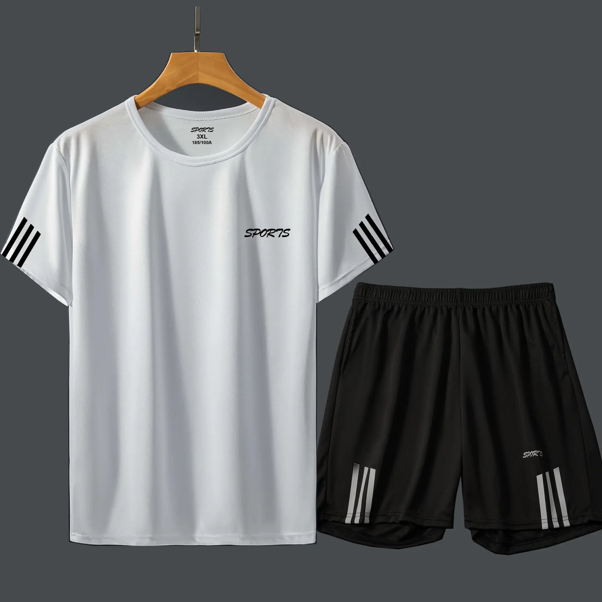 Men Summer Casual Gym Suit White Black Quick Dry