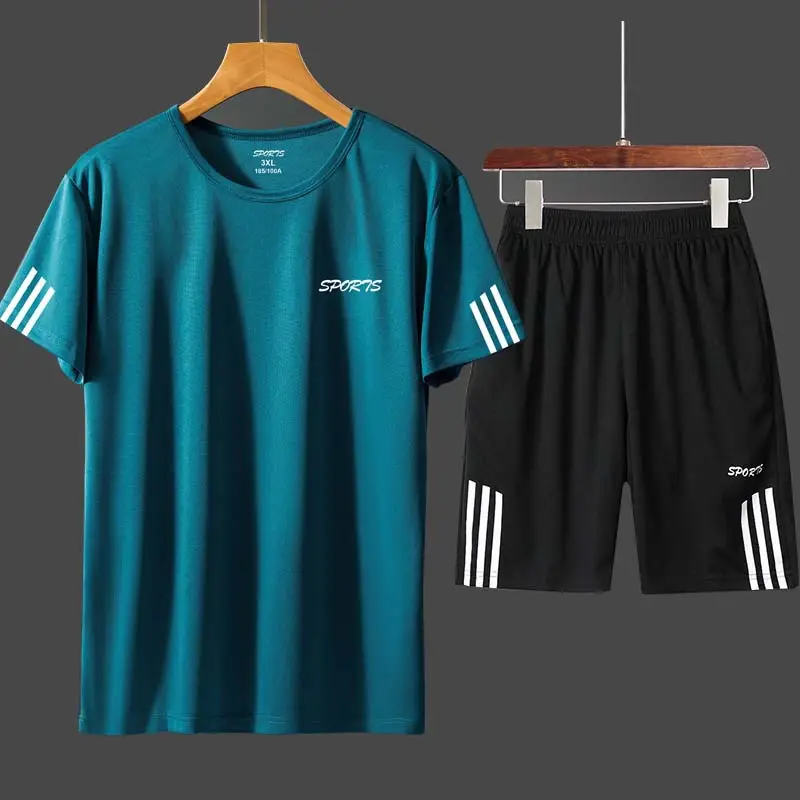 Men Summer Casual Gym Suit White Black Quick Dry