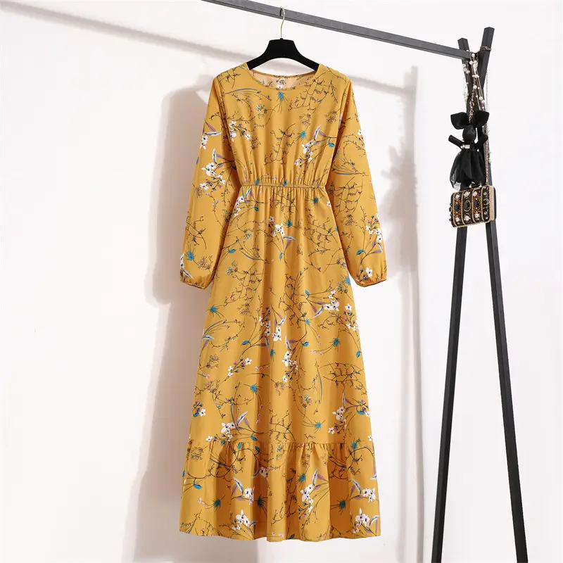 Black Floral Long Sleeve Tea Dress for Women - Image 5