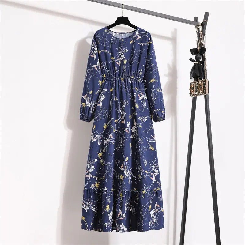 Black Floral Long Sleeve Tea Dress for Women - Image 6