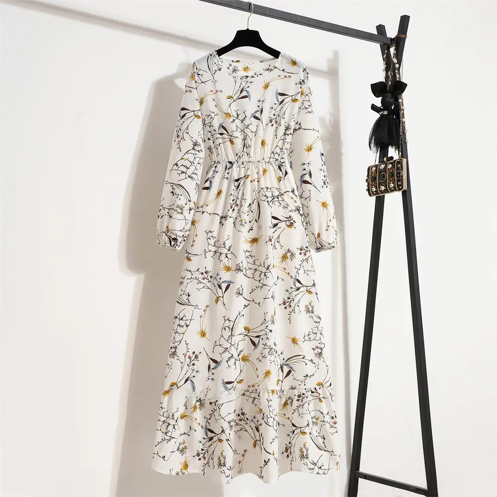 Black Floral Long Sleeve Tea Dress for Women - Image 13
