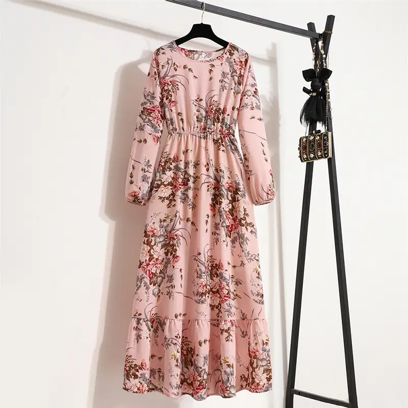 Black Floral Long Sleeve Tea Dress for Women - Image 18