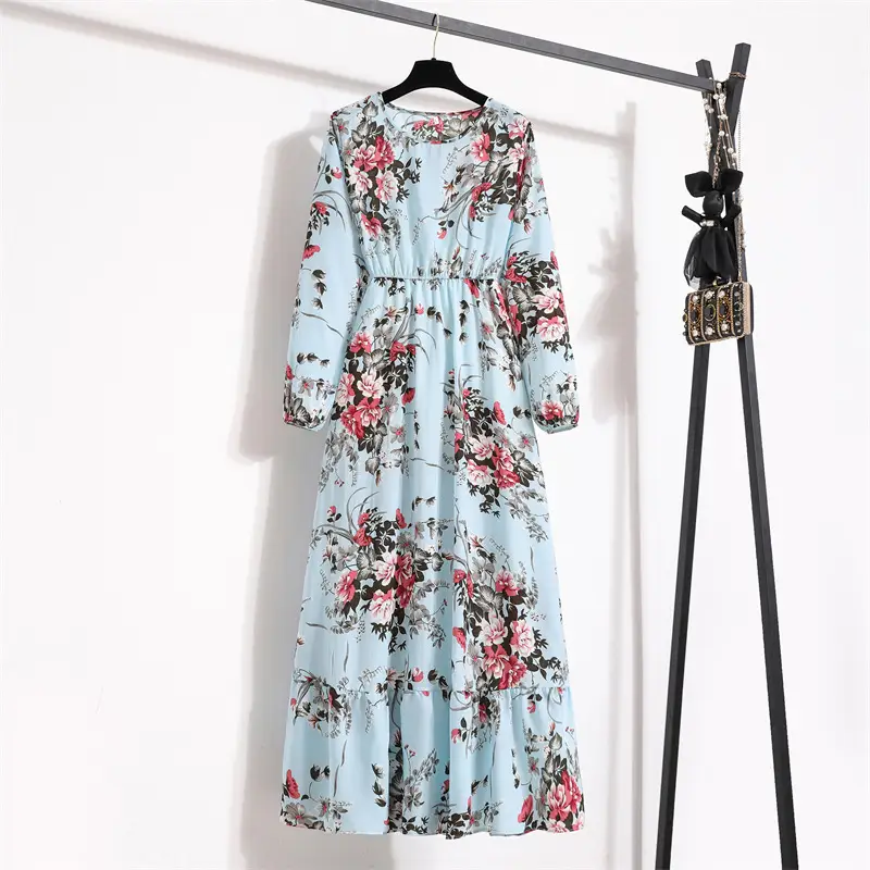 Black Floral Long Sleeve Tea Dress for Women - Image 3