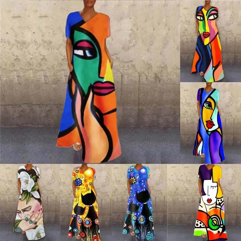 V-Neck Printed V-Long Dress Multicolor - Image 8
