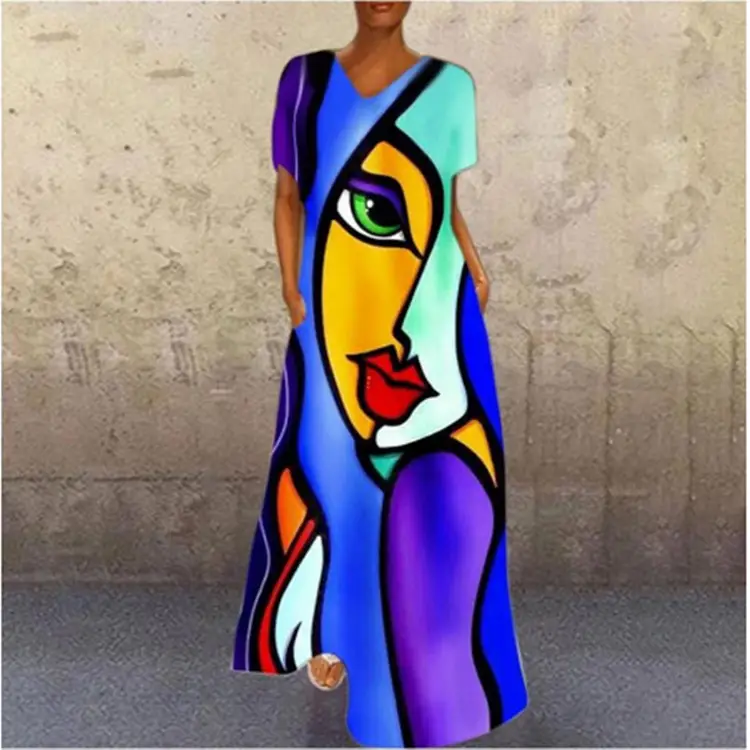 V-Neck Printed V-Long Dress Multicolor - Image 9