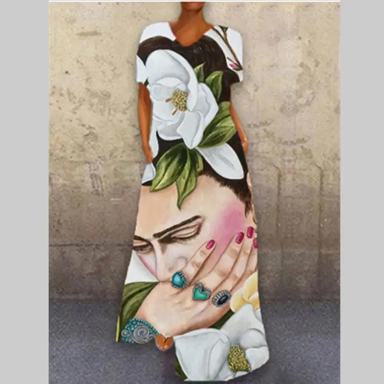 V-Neck Printed V-Long Dress Multicolor - Image 10