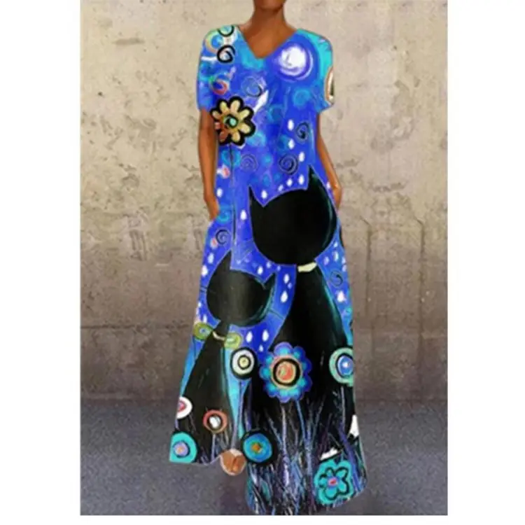 V-Neck Printed V-Long Dress Multicolor - Image 11