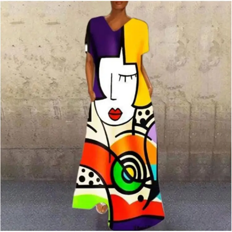 V-Neck Printed V-Long Dress Multicolor - Image 12