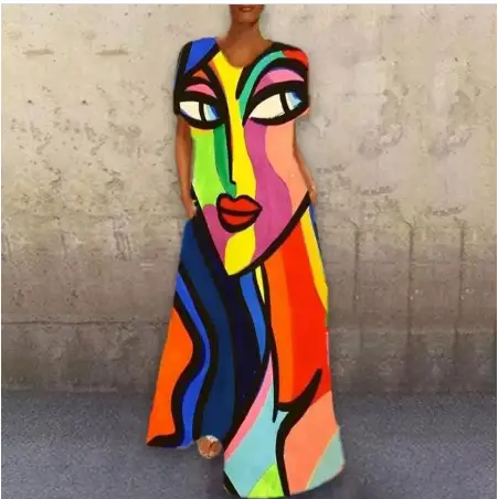 V-Neck Printed V-Long Dress Multicolor - Image 4