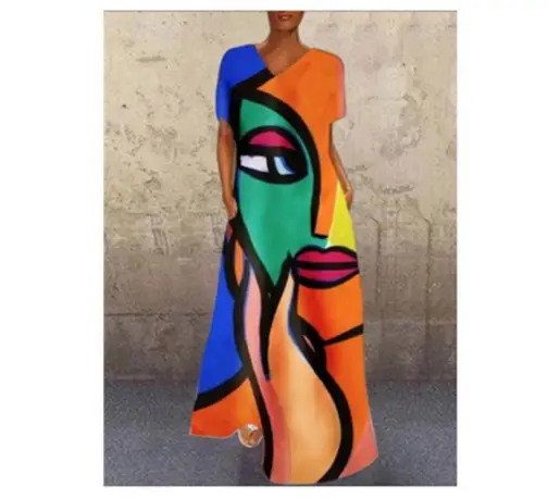 V-Neck Printed V-Long Dress Multicolor - Image 5