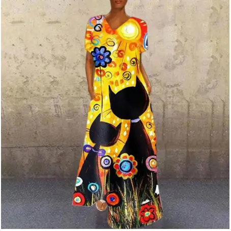 V-Neck Printed V-Long Dress Multicolor - Image 7