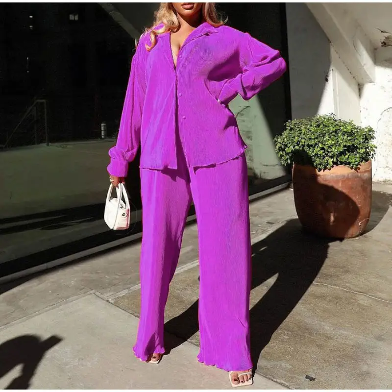 Black Wide Leg Pants Set with V-Neck Top for Women — feature 15