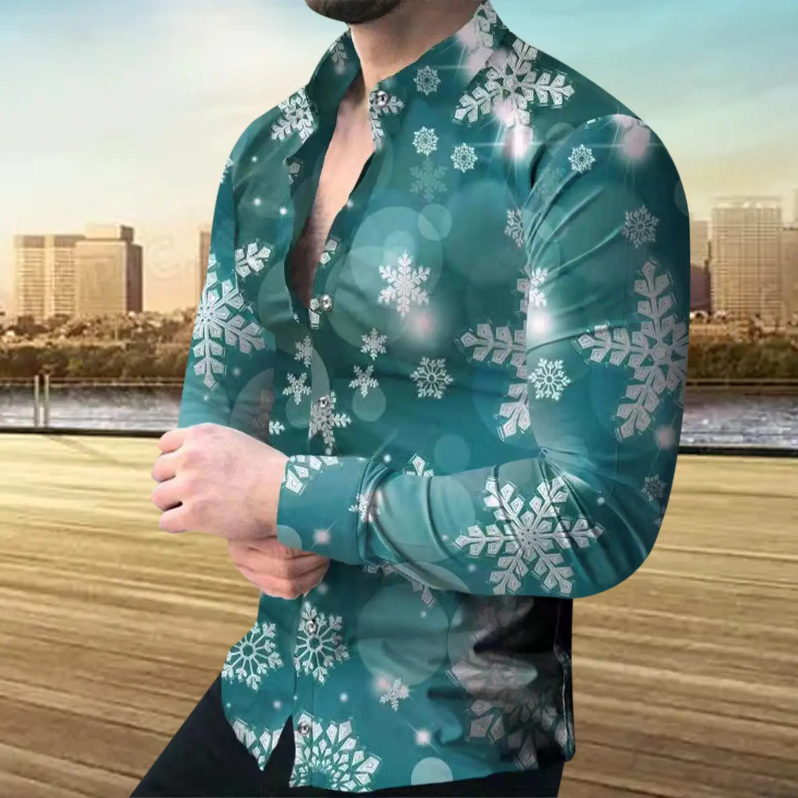 2022 Men's Printed Lapel Shirt Outerwear - Image 7