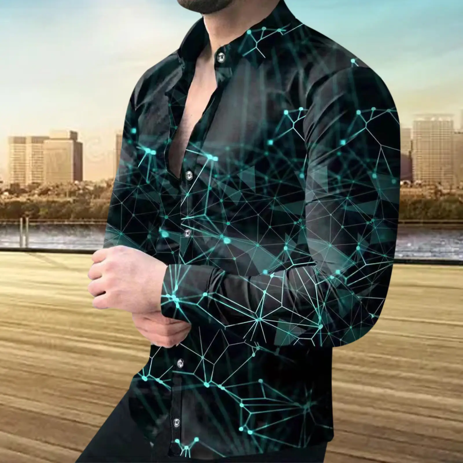 2022 Men's Printed Lapel Shirt Outerwear - Image 8
