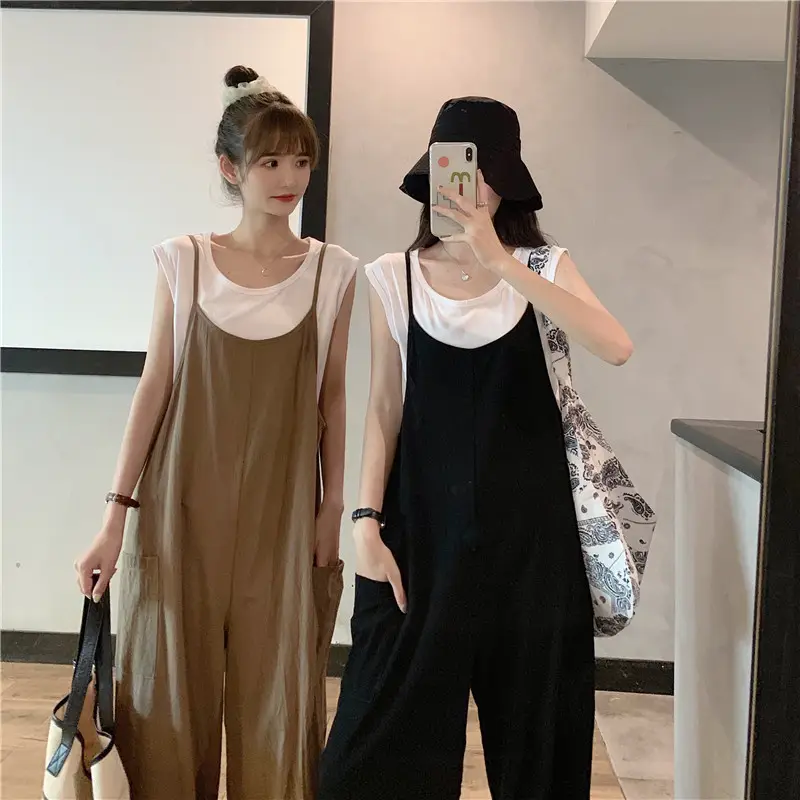 Women's Black Wide Leg Pants with White Top & Bucket Hat — feature 2