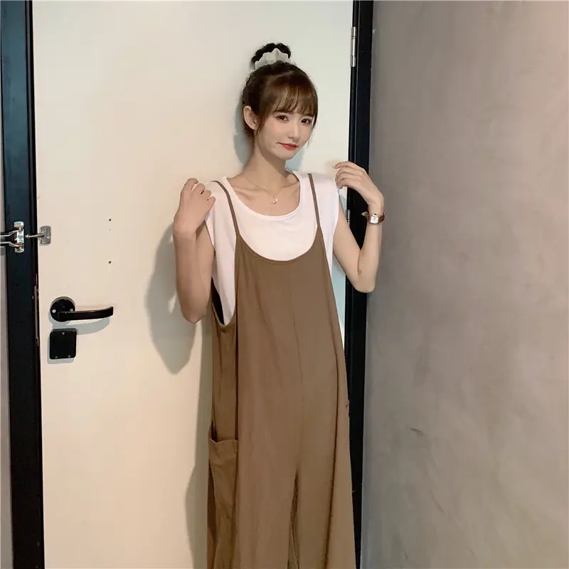 Women's Black Wide Leg Pants with White Top & Bucket Hat — feature 23