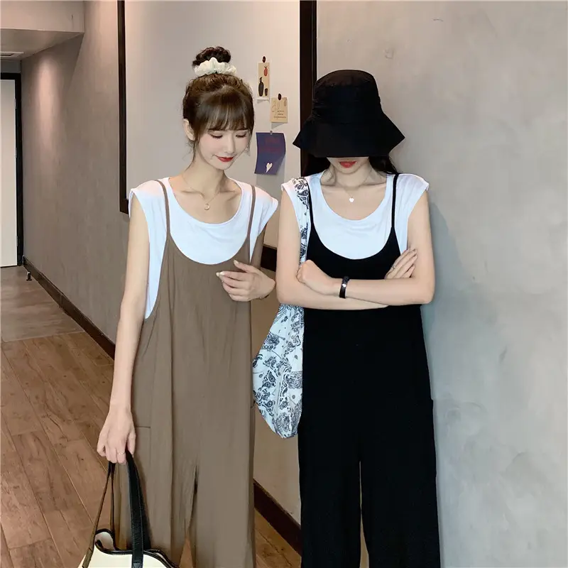 Women's Black Wide Leg Pants with White Top & Bucket Hat — feature 5