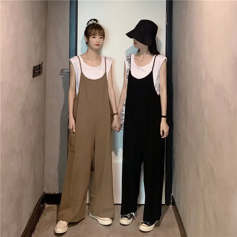 Women's Black Wide Leg Pants with White Top & Bucket Hat — feature 8