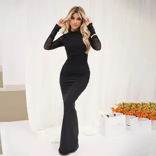 Black Ribbed Strap Backless Long Hip Dress for Women — feature 7