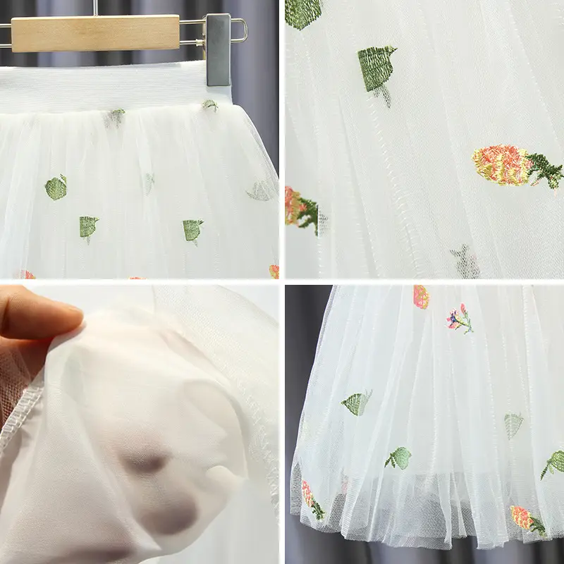 Pink Floral Mesh Girl Skirt 2022 Summer - Image 6