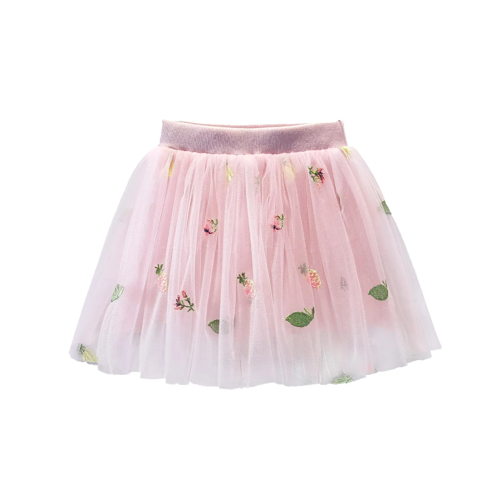 Pink Floral Mesh Girl Skirt 2022 Summer - Image 7