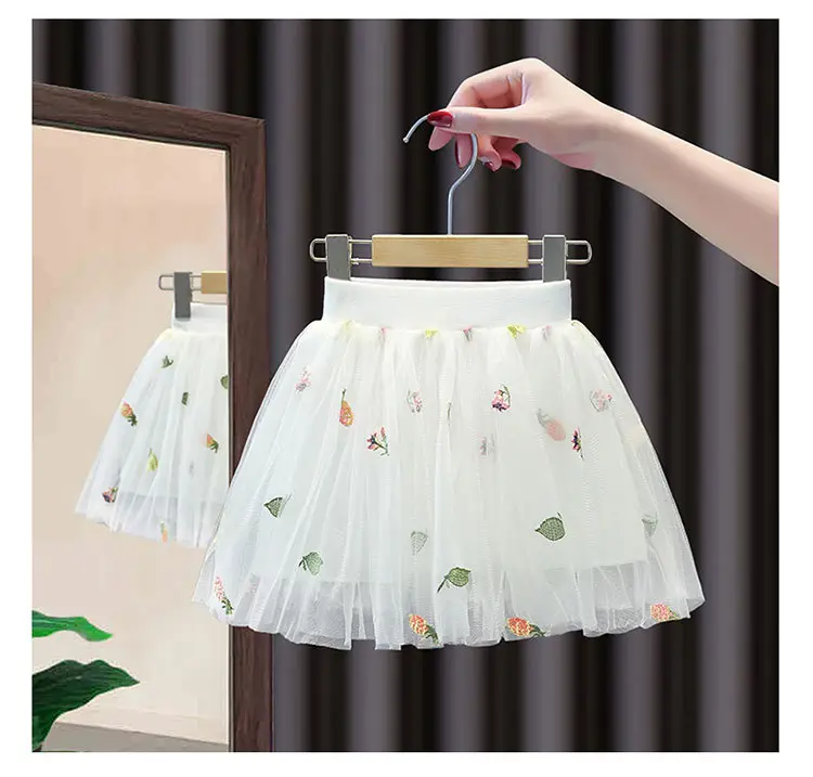 Pink Floral Mesh Girl Skirt 2022 Summer — feature 12