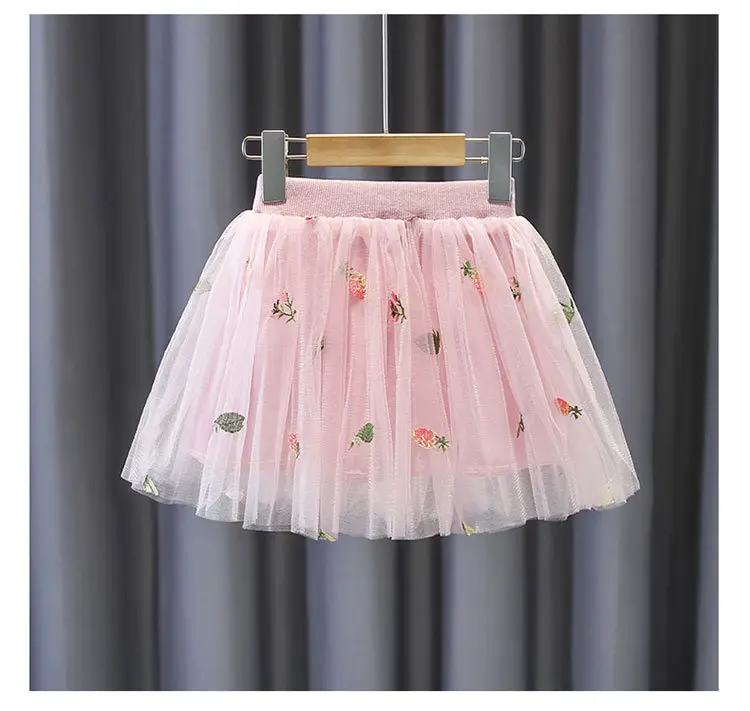 Pink Floral Mesh Girl Skirt 2022 Summer — feature 8