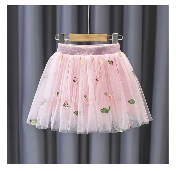 Pink Floral Mesh Girl Skirt 2022 Summer — feature 9