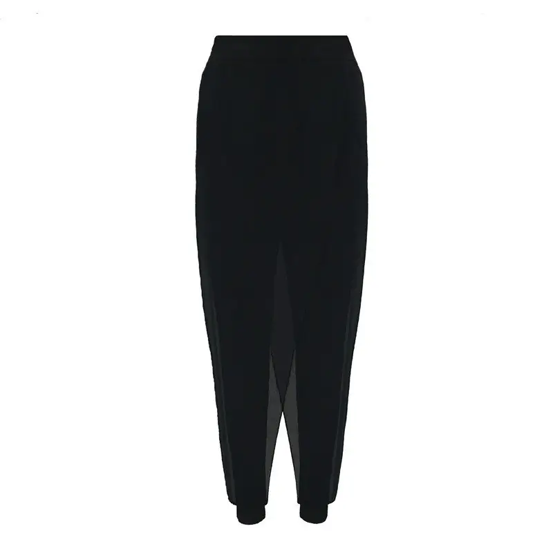 Women Chiffon Waist Harem Pants Black White Set - Image 8