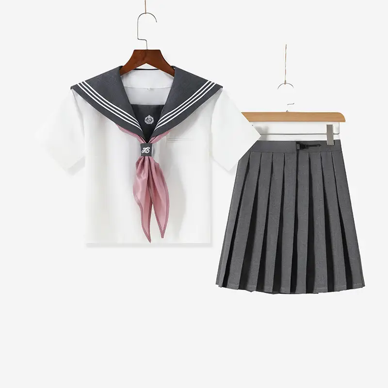 Japanese Gray Sailor Shirt with Pink Scarf - Image 5
