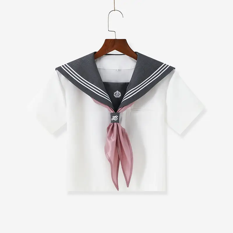Japanese Gray Sailor Shirt with Pink Scarf - Image 2