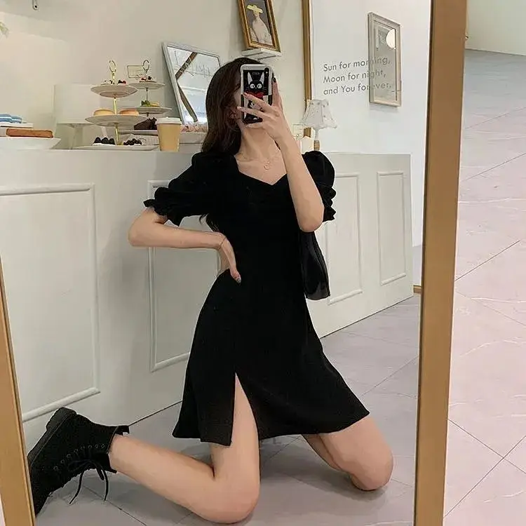 Black Slimming Crossbody Dress with Square Collar — feature 11