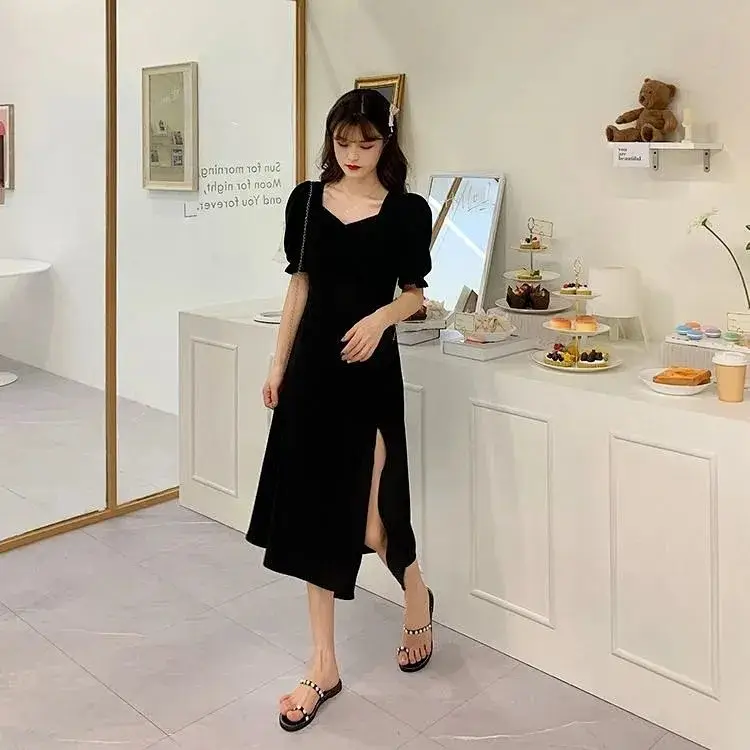 Black Slimming Crossbody Dress with Square Collar — feature 13