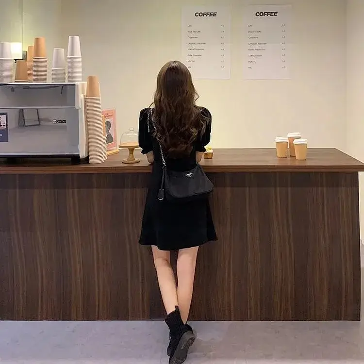 Black Slimming Crossbody Dress with Square Collar — feature 16