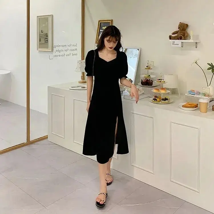Black Slimming Crossbody Dress with Square Collar — feature 4