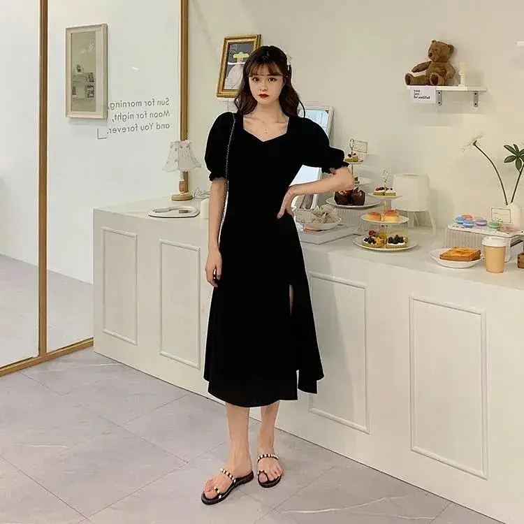 Black Slimming Crossbody Dress with Square Collar — feature 5