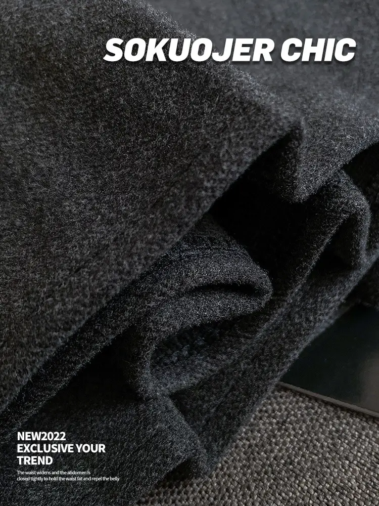 Women Pleated Wool Skirt Black Slimming Large