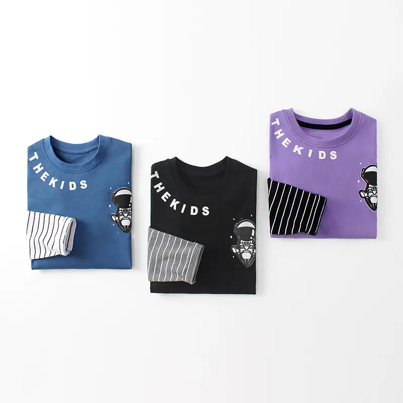 Purple Fake Two-Piece Long Sleeve Crewneck T-Shirt for Boys - Image 5