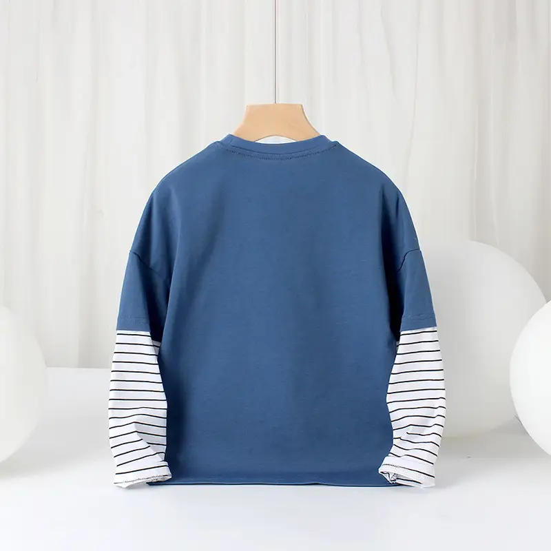 Purple Fake Two-Piece Long Sleeve Crewneck T-Shirt for Boys - Image 6