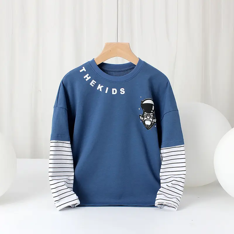 Purple Fake Two-Piece Long Sleeve Crewneck T-Shirt for Boys - Image 7